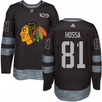 Mens Adidas Chicago Blackhawks 81 Marian Hossa Authentic Black 1917 2017 100th Anniversary NHL Jersey