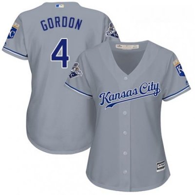 Womens Majestic Kansas City Royals 4 Alex Gordon Replica Grey Road Cool Base MLB Jersey