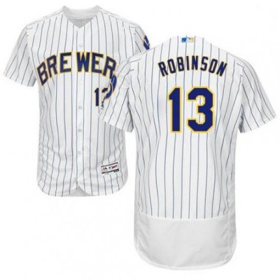 Mens Majestic MilWaukee BreWers 13 Glenn Robinson WhiteRoyal Flexbase Authentic Collection MLB Jersey