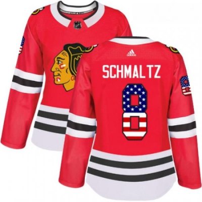 Womens Adidas Chicago Blackhawks 8 Nick Schmaltz Authentic Red USA Flag Fashion NHL Jersey