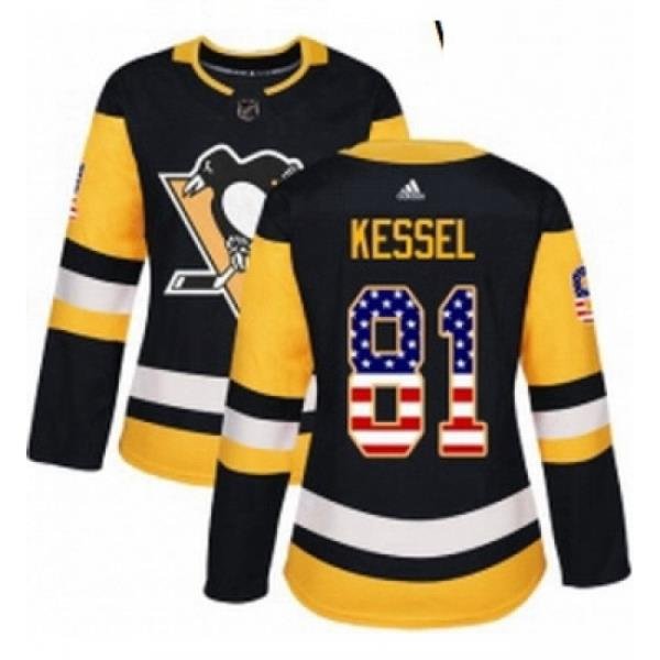 Womens Adidas Pittsburgh Penguins 81 Phil Kessel Authentic Black USA Flag Fashion NHL Jersey