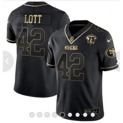 Men San Francisco 49ers Ronnie Lott 75th Anniversary Patch White Gold Black Gold Jersey