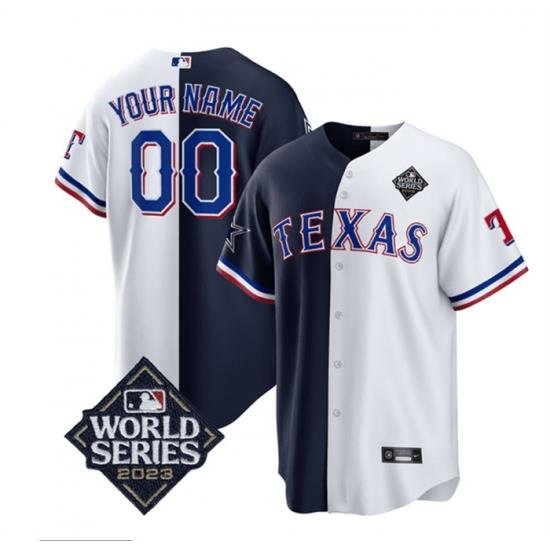 Men Texas Rangers  26 CoWboys Active Player Custom Navy White Splite 2023 World Series Splite Stitched Baseball Jersey