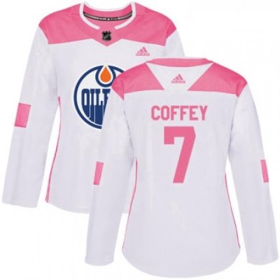 Womens Adidas Edmonton Oilers 7 Paul Coffey Authentic WhitePink Fashion NHL Jersey