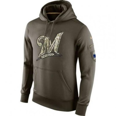 MLB Men Milwaukee Brewers Nike Olive Salute To Service KO Performance Hoodie