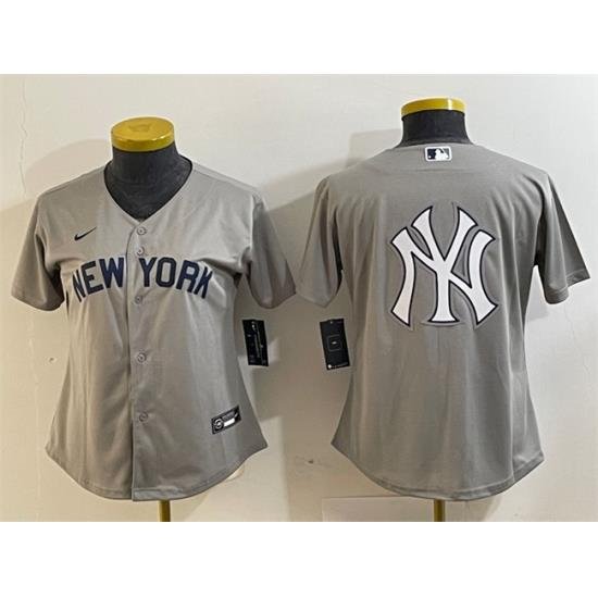 Women New York Yankees Gray Team Big Logo Cool Base Stitched Jersey 4