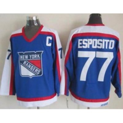 New York Rangers #77 Phil Esposito Blue&White CCM Throwback Stitched NHL Jersey