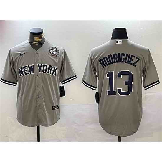 Men New York Yankees 13 Alex Rodriguez Grey 2024 World Series Cool Base Stitched Baseball Jersey