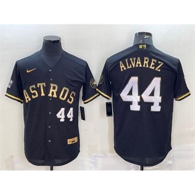 Men Houston Astros 44 Yordan Alvarez Black Gold 2022 World Series Stitched Baseball Jersey