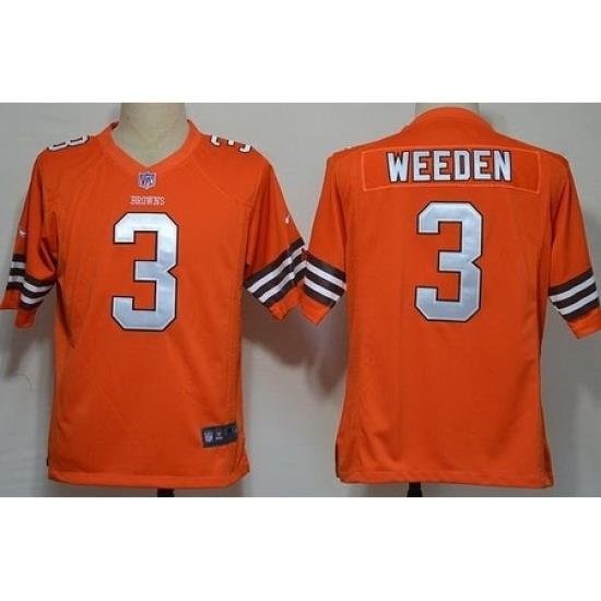 Nike Cleveland Browns 3 Brandon Weeden Orange Game Nike NFL Jersey