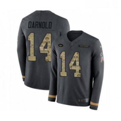 Mens Nike NeW York Jets 14 Sam Darnold Limited Black Salute to Service Therma Long Sleeve NFL Jersey