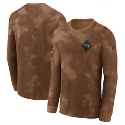 Men New England Patriots Brown 2023 Salute To Service Long Sleeve T Shirt