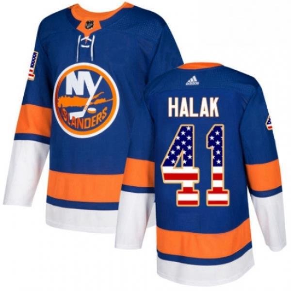 Mens Adidas New York Islanders 41 Jaroslav Halak Authentic Royal Blue USA Flag Fashion NHL Jersey