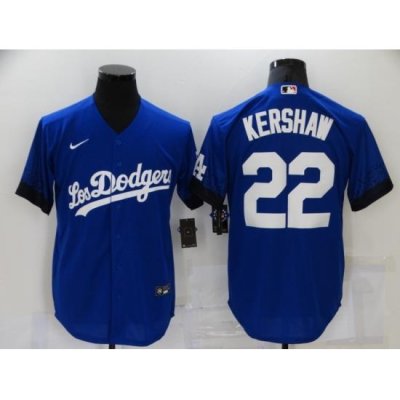 Men's Nike Los Angeles Dodgers #22 Clayton KershaW Blue Cool Base Player Jersey