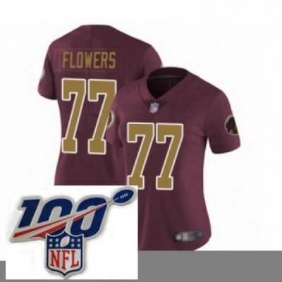 Womens Washington Redskins 77 Ereck Flowers Burgundy Red Gold Number Alternate 80TH Anniversary Vapor Untouchable Limited Stitched 100th anniversary Neck P