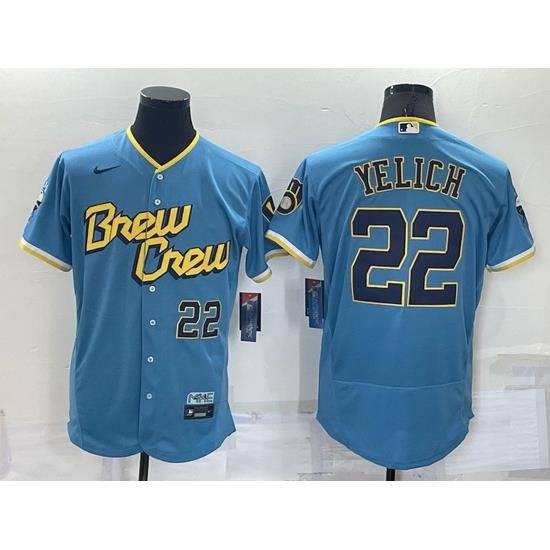 Men MilWaukee BreWers 22 Christian Yelich PoWder Blue 2022 City Connect Flex Base Stitched MLB Jersey