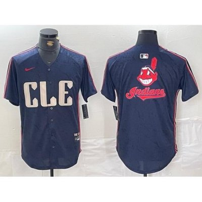 Men Cleveland Guardians Team Big Logo Navy 2024 City Connect Stitched Baseball Jersey III