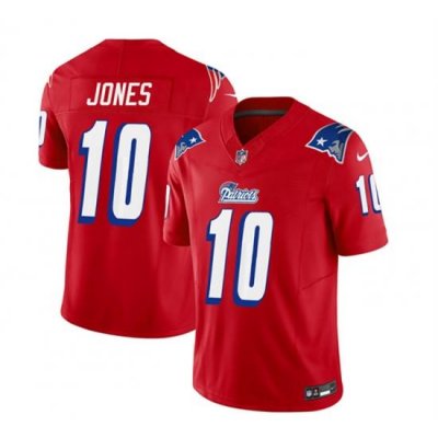 Men New England Patriots 10 Mac Jones Red 2023 F U S E  Throwback Limited Stitched Football Jersey