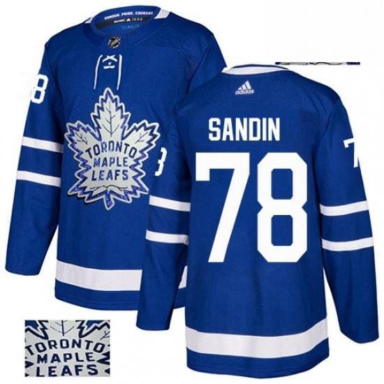 Mens Adidas Toronto Maple Leafs 78 Rasmus Sandin Authentic Royal Blue Fashion Gold NHL Jersey