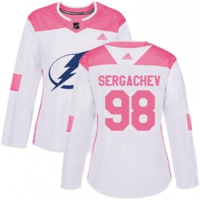 Womens Adidas Tampa Bay Lightning 98 Mikhail Sergachev Authentic WhitePink Fashion NHL Jersey