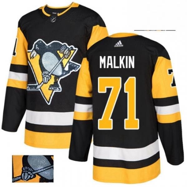 Mens Adidas Pittsburgh Penguins 71 Evgeni Malkin Authentic Black Fashion Gold NHL Jersey