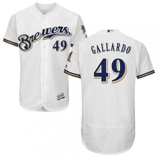 Mens Majestic Milwaukee Brewers 49 Yovani Gallardo White Home Flex Base Authentic Collection MLB Jersey