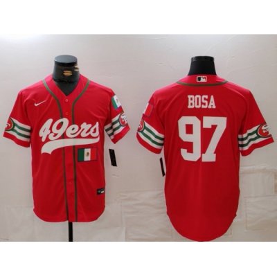 Men San Francisco 49ers 97 Nick Bosa Red With Patch Cool Base Stitched Baseball Jersey 1