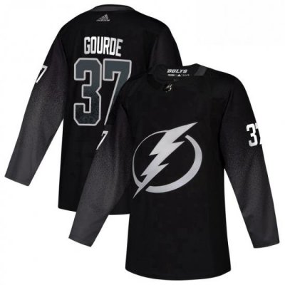 Mens Tampa Bay Lightning 37 Yanni Gourde adidas Alternate Authentic Player Jersey Black