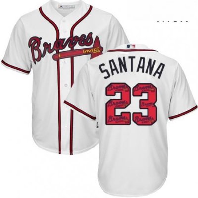 Mens Majestic Atlanta Braves 23 Danny Santana Authentic White Team Logo Fashion Cool Base MLB Jersey