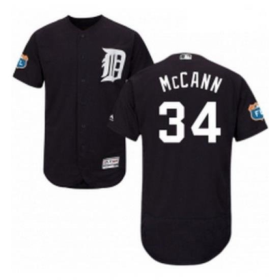 Mens Majestic Detroit Tigers 34 James McCann Navy Blue Alternate Flex Base Authentic Collection MLB Jersey