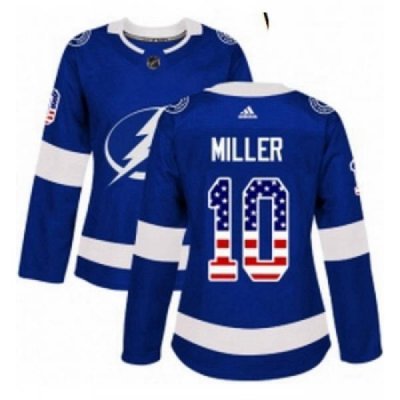 Womens Adidas Tampa Bay Lightning 10 JT Miller Authentic Blue USA Flag Fashion NHL Jersey