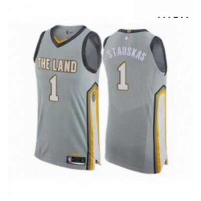 Mens Cleveland Cavaliers 1 Nik Stauskas Authentic Gray Basketball Jersey City Edition