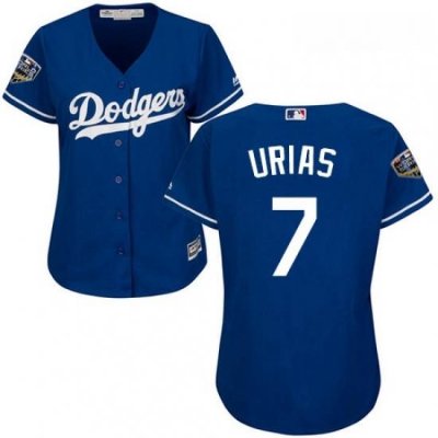 Womens Majestic Los Angeles Dodgers 7 Julio Urias Authentic Royal Blue Alternate Cool Base 2018 World Series MLB Jersey