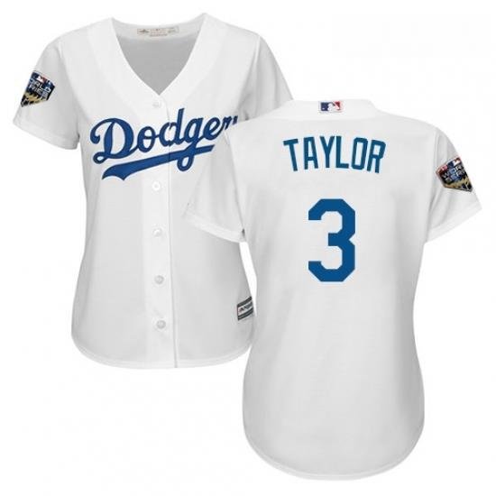 Womens Majestic Los Angeles Dodgers 3 Chris Taylor Authentic White Home Cool Base 2018 World Series MLB Jersey