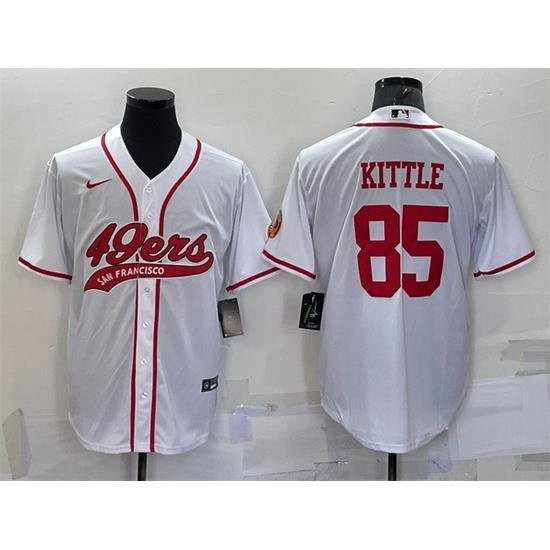 Men San Francisco 49ers 85 George Kittle White With Patch Cool Base Stitched Baseball Jersey