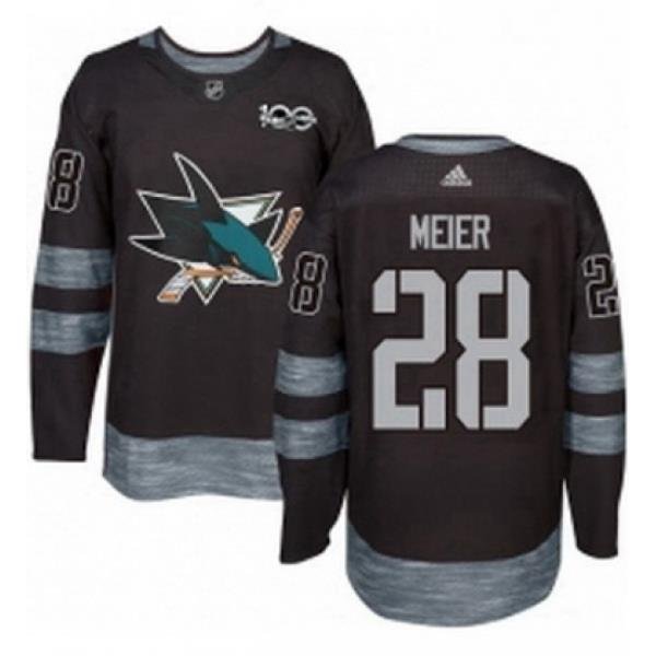 Mens Adidas San Jose Sharks 28 Timo Meier Premier Black 1917 2017 100th Anniversary NHL Jersey