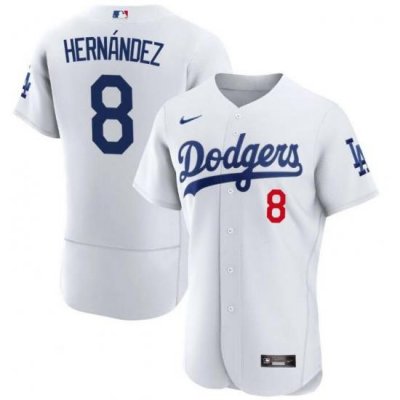 Men Los Angeles Dodgers Kike Hernandez #8 White Stitched Flex Base MLB Jersey