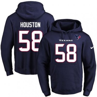 NFL Mens Nike Houston Texans 58 Lamarr Houston Navy Blue Name Number Pullover Hoodie