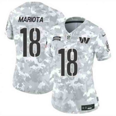 Women Washington Commanders 18 Marcus Mariota 2024 F U S E Arctic Camo Salute To Service