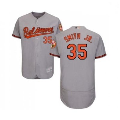 Mens Baltimore Orioles 35 Dwight Smith Jr Grey Road Flex Base Authentic Collection Baseball Jersey