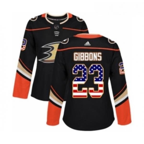 Womens Adidas Anaheim Ducks 23 Brian Gibbons Authentic Black USA Flag Fashion NHL Jersey