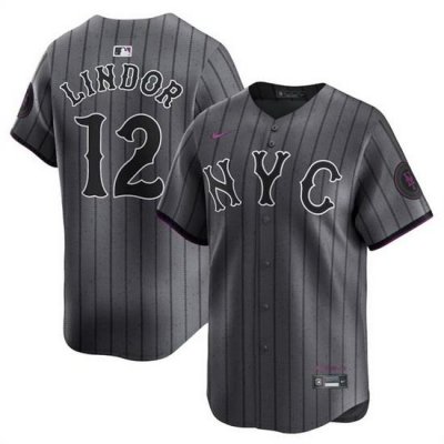 Men NeW York Mets 12 Francisco Lindor Graphite 2024 City Connect Limited Stitched Baseball Jersey