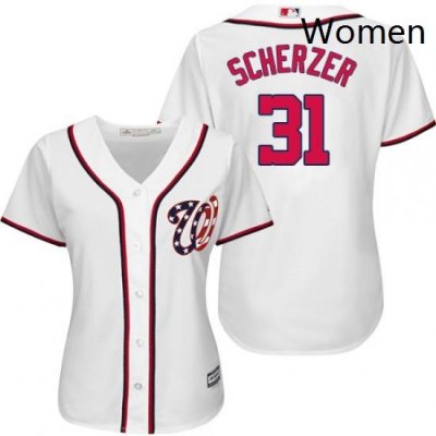 Womens Majestic Washington Nationals 31 Max Scherzer Replica White Home Cool Base MLB Jersey