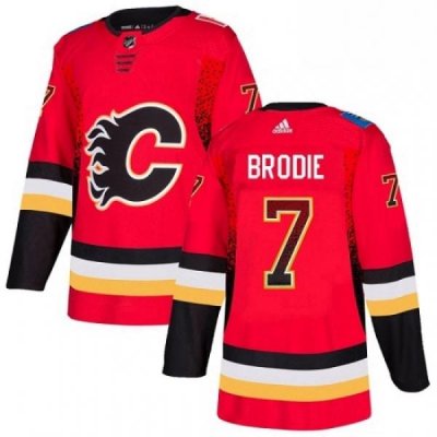 Mens Adidas Calgary Flames 7 TJ Brodie Authentic Red Drift Fashion NHL Jersey