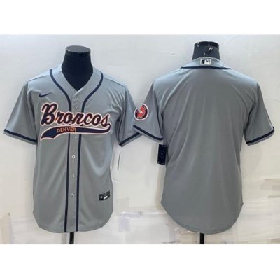 Men Denver Broncos Blank Grey With Patch Cool Base Stitched Baseball Jersey