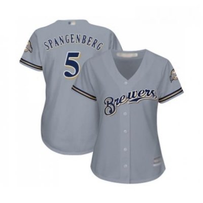 Womens Milwaukee Brewers 5 Cory Spangenberg Replica Grey Road Cool Base Baseball Jersey