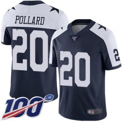 Youth Cowboys 20 Tony Pollard Navy Blue Thanksgiving Stitched Football 100th Season Vapor Throwback Limited Jersey