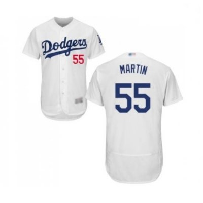 Mens Los Angeles Dodgers 55 Russell Martin White Home Flex Base Authentic Collection Baseball Jersey