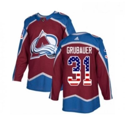 Youth Adidas Colorado Avalanche 31 Philipp Grubauer Authentic Burgundy Red USA Flag Fashion NHL Jersey