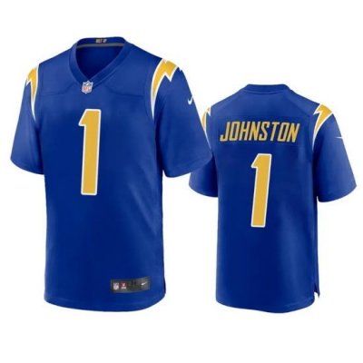 Men Los Angeles Chargers 1 Quentin Johnston Royal Stitched Game Jersey